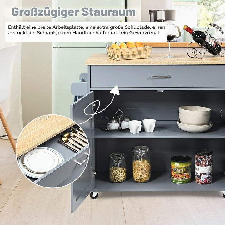 GOPLUS Servierwagen mit Schublade &amp; Schrank, Rollbarer Küchenwagen, Beistellwagen mit Verstellbarer