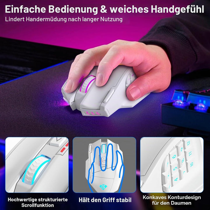 Gamspeed V8 Pro Gaming Maus Kabellos 2,4G, 16000DPI Wired/Wireless RGB MMO Gaming Maus, mit Chroma R
