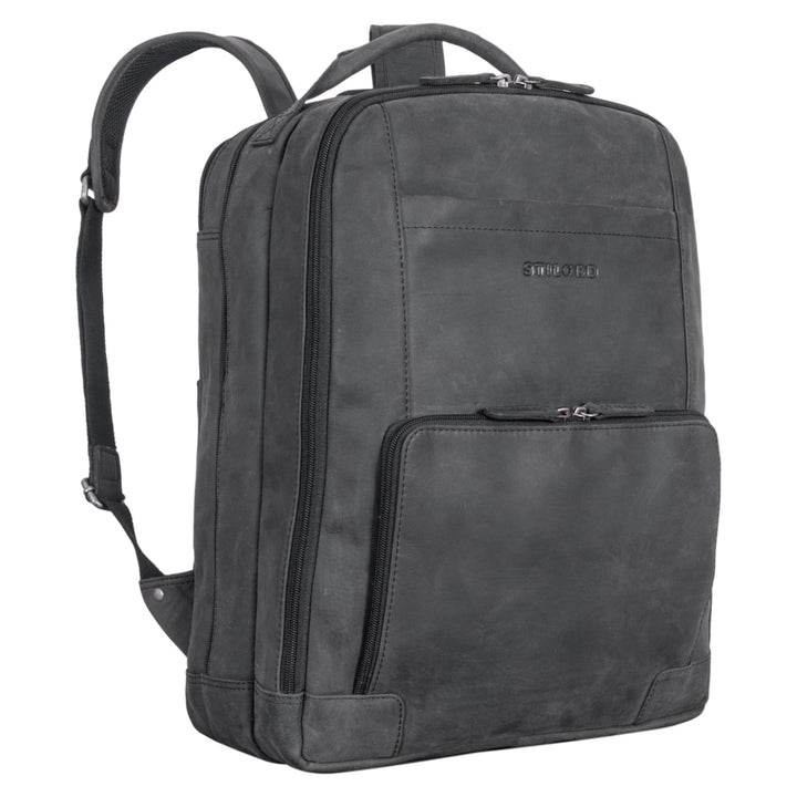 STILORD XL Herren-Businessrucksack aus Leder anthrazit - 15-17 Zoll grosser Arbeitsrucksack - Männer