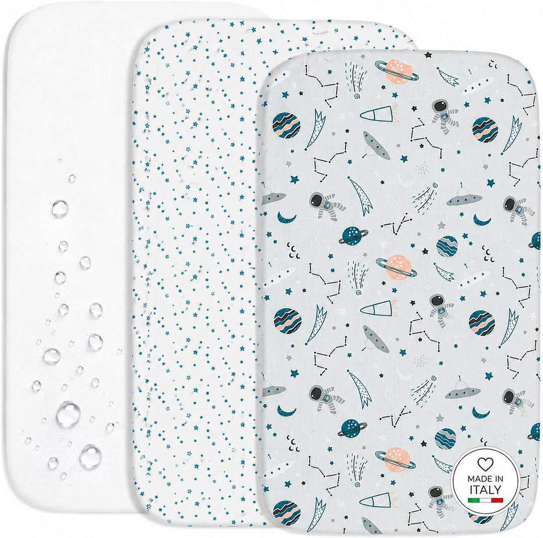 FlyIdeas Spannbettlaken 60x120 cm fur Babybett, 3 STK. - 100% Reine und Sanft Baumwolle - 2 Spannbet