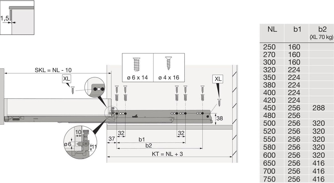 HETTICH 9257087 Länge 300 mm, Actro 5D Silent System Vollauszug (Schubkastenführung) integrierte Däm