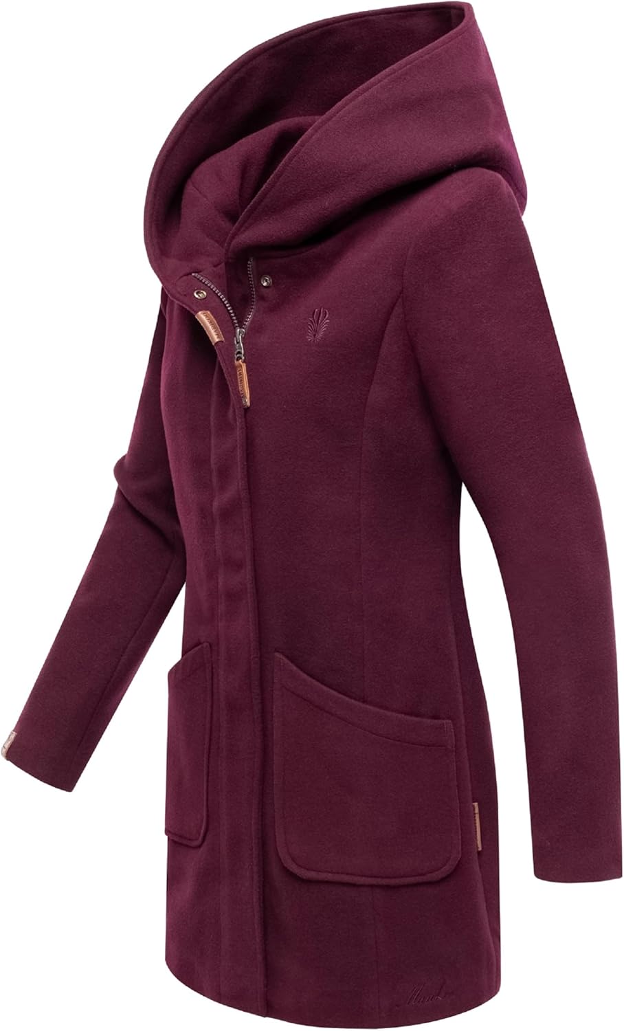 MARIKOO Damen Mantel in Wollmantel-Optik Warmer Trenchcoat mit Kapuze Maikoo XS-5XL L Wine, L Wine