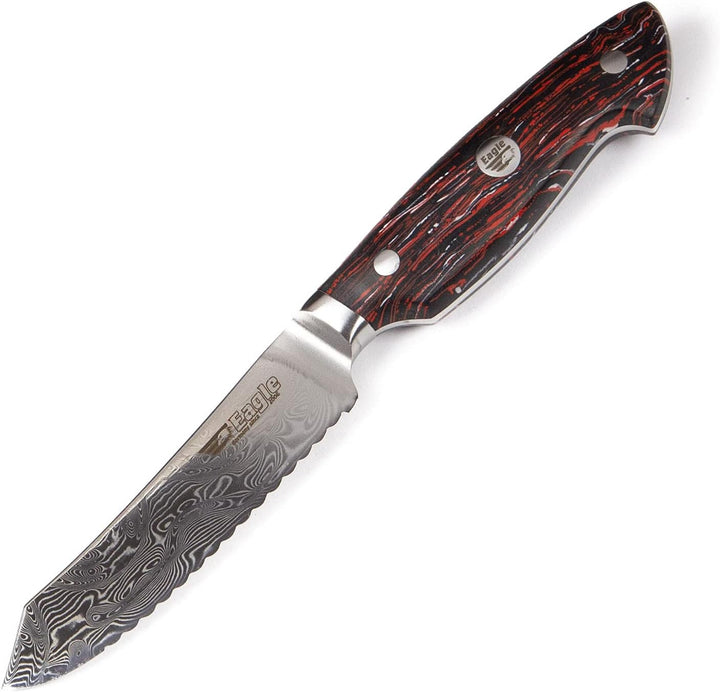 Eagle U-Grip - Brotzeitmesser 11 cm - Voll-Damaststahl 108 Lagen/Heftschalen: G10 schwarz-rot-weiss