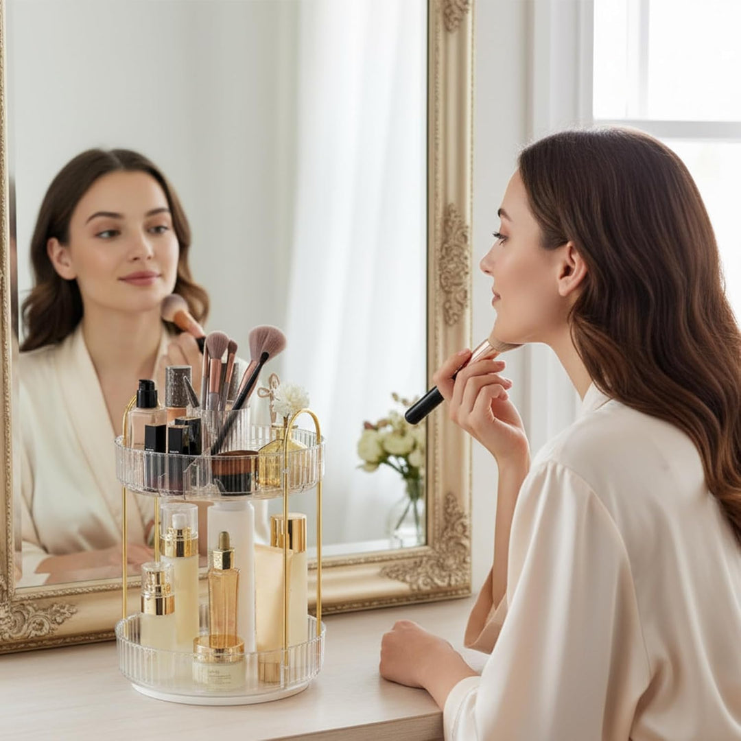 SHANNA Make Up Kosmetik Organizer: 360° Drehbarer 2-stufiger Make-Up-Aufbewahrung, Grosse Kapazität,