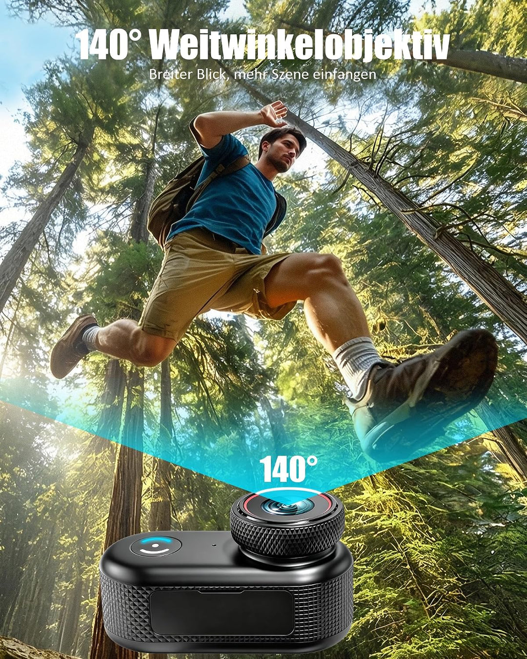 Mini Action Cam 4K, 1,47 Zoll Display Vlog Kamera, BodyCam Körperkamera mit WLAN, 140° Weitwinkel Mo