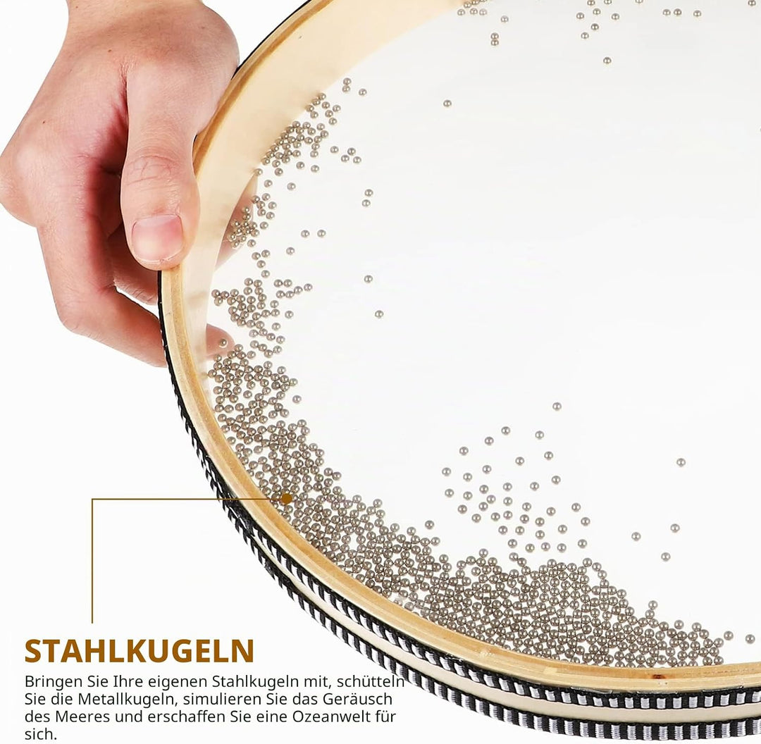 Vaguelly 2 Stück Ocean Drum, 20cm & 30cm Ozeantrommel Welletrommel mit Transparent Trommelfelle, Han