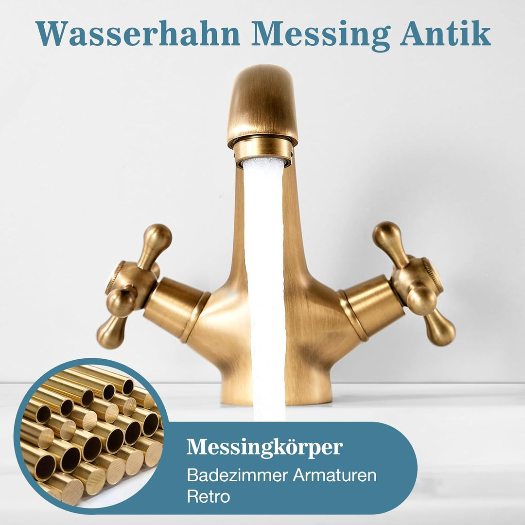 Wasserhahn Bad Antik, Waschtischarmatur Retro Armaturen Waschbecken Mischbatterie Zwei Griffe, Armat