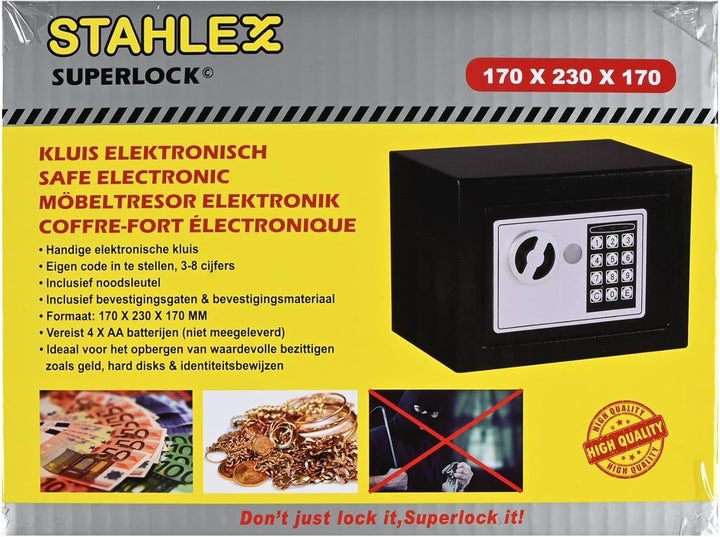 Safe Elektronischer Tresor, Feuerfest und Wandmontage, 170 x 230 x 170 mm, Alarmfunktion, Schwarz, I