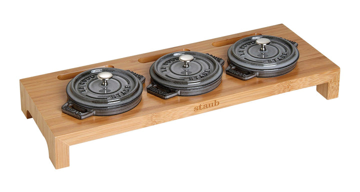 Staub 40510-299-0 Servierbrett für 3 Mini-Cocottes 42 x 16 cm Servierbrett, Gusseisen, Braun, 42 x 1