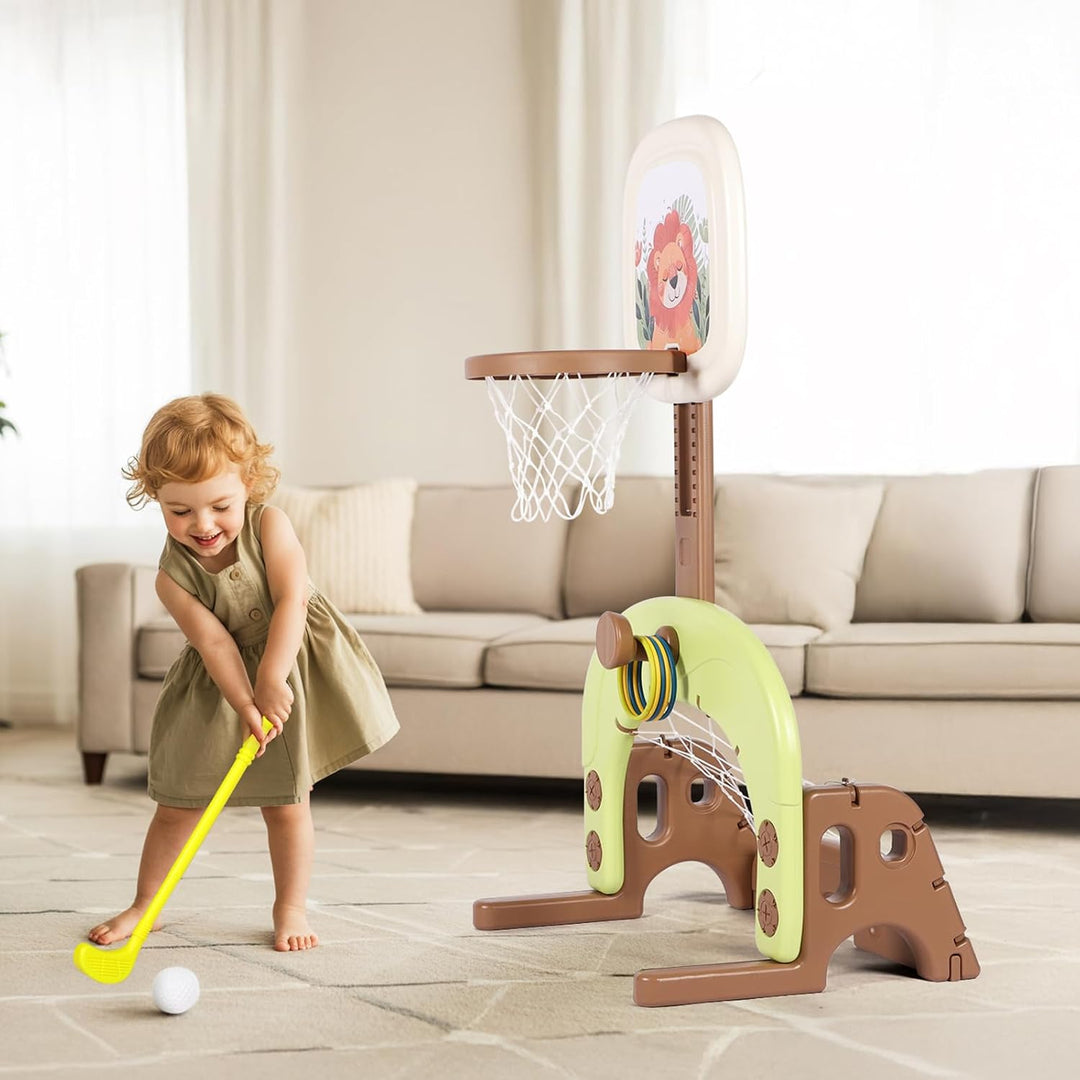 Hadwin Basketballkorb für Kinder, 3-in-1, verstellbar, Höhe: Korb, Fussballtor, Ringwerfer, Sportspi