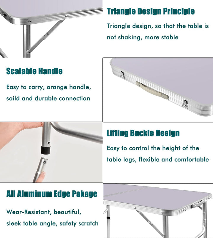 Klapptisch 91 cm mit Verstellbarer Höhe von 67 cm/37 cm, leicht, tragbar, Aluminium, Camping, Buffet