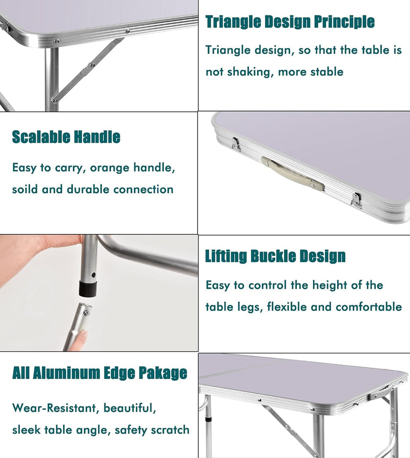 Picknick-Klapptische, 90 cm, Aluminium, faltbar, tragbar, höhenverstellbar, leicht, für Camping, mit