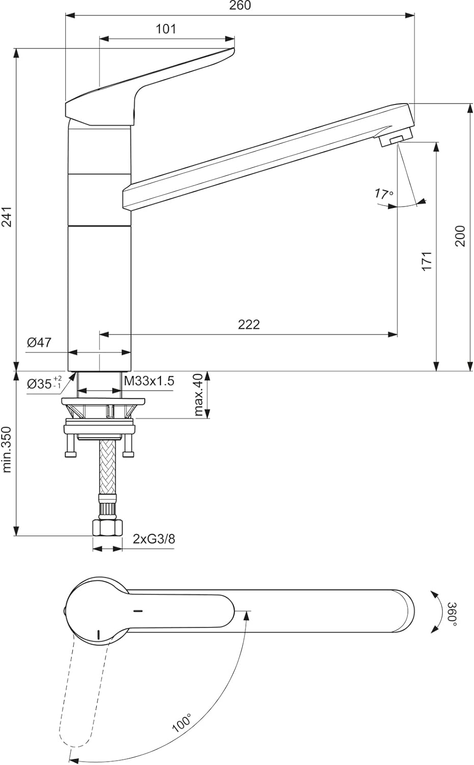Ideal Standard BC135AA Küchenarmatur, Chrom, 47x260x241mm hoher