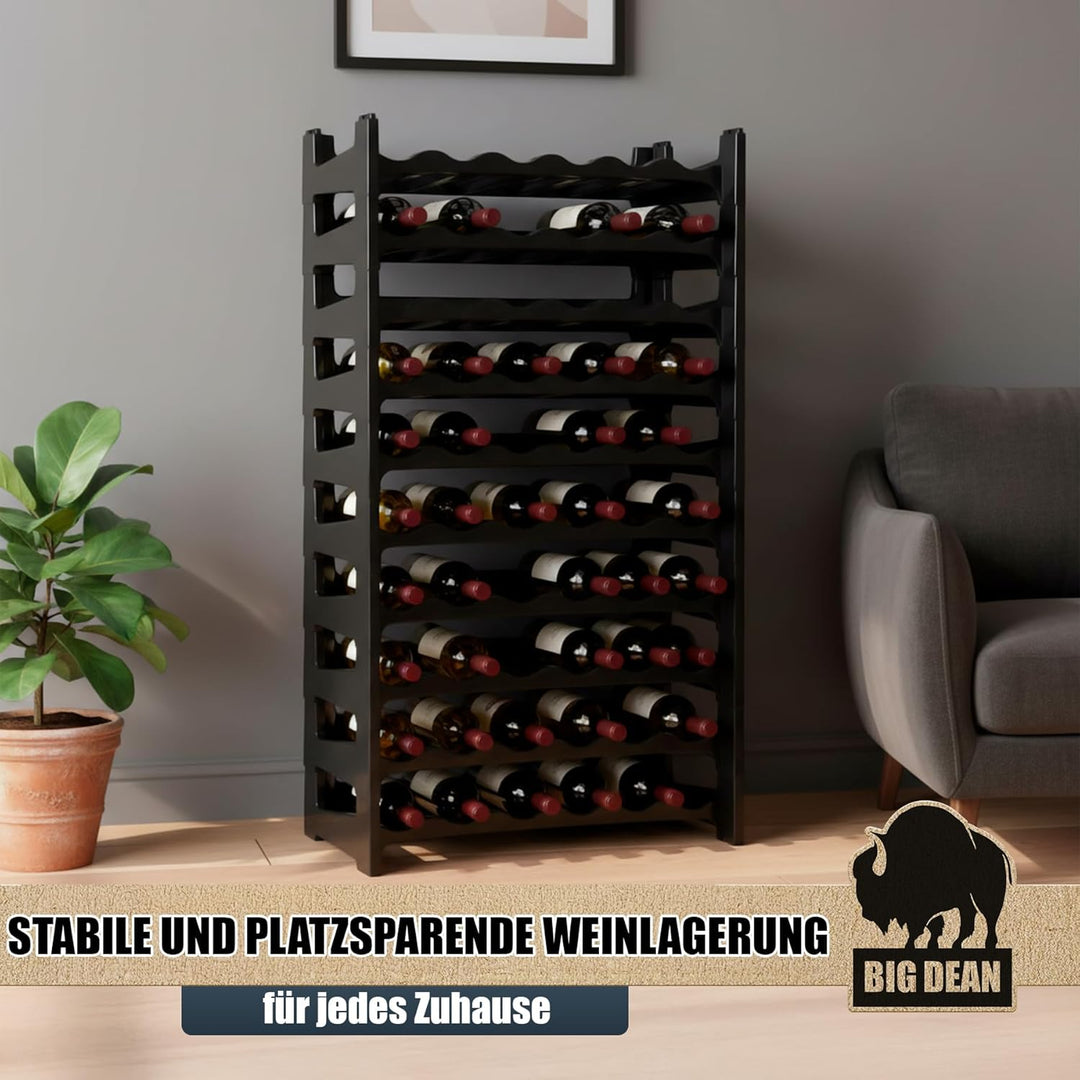 BigDean Flaschenregal stapelbar für 60 Flaschen Weinregal aus Kunststoff | Farbe Schwarz, Getränkere