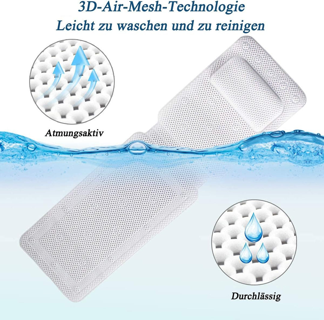 Ganzkörper Badewannenmatte mit Kissen, Ganzkörper Badematte Kissenmatte, 3D Air Mesh Schichten, für