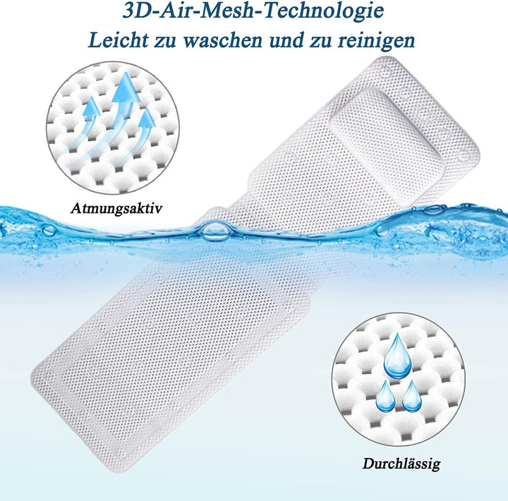 Ganzkörper Badewannenmatte mit Kissen, Ganzkörper Badematte Kissenmatte, 3D Air Mesh Schichten, für