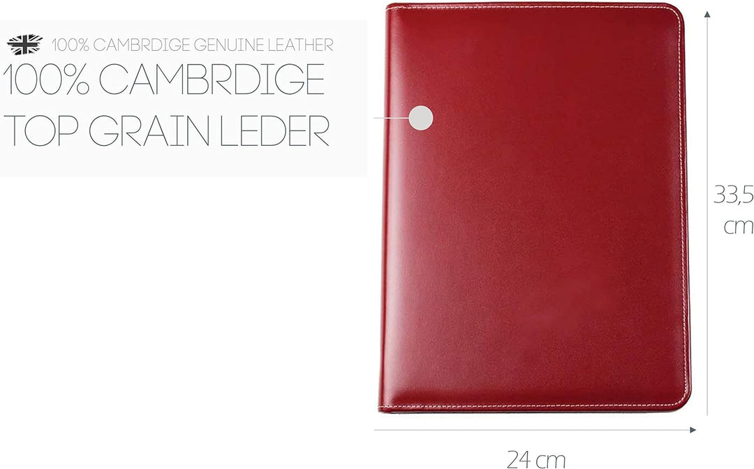 DELMON VARONE - Personalisierbare Tablet Schreibmappe DIN A4 aus Cambridge Top Grain Leder rot, Orga