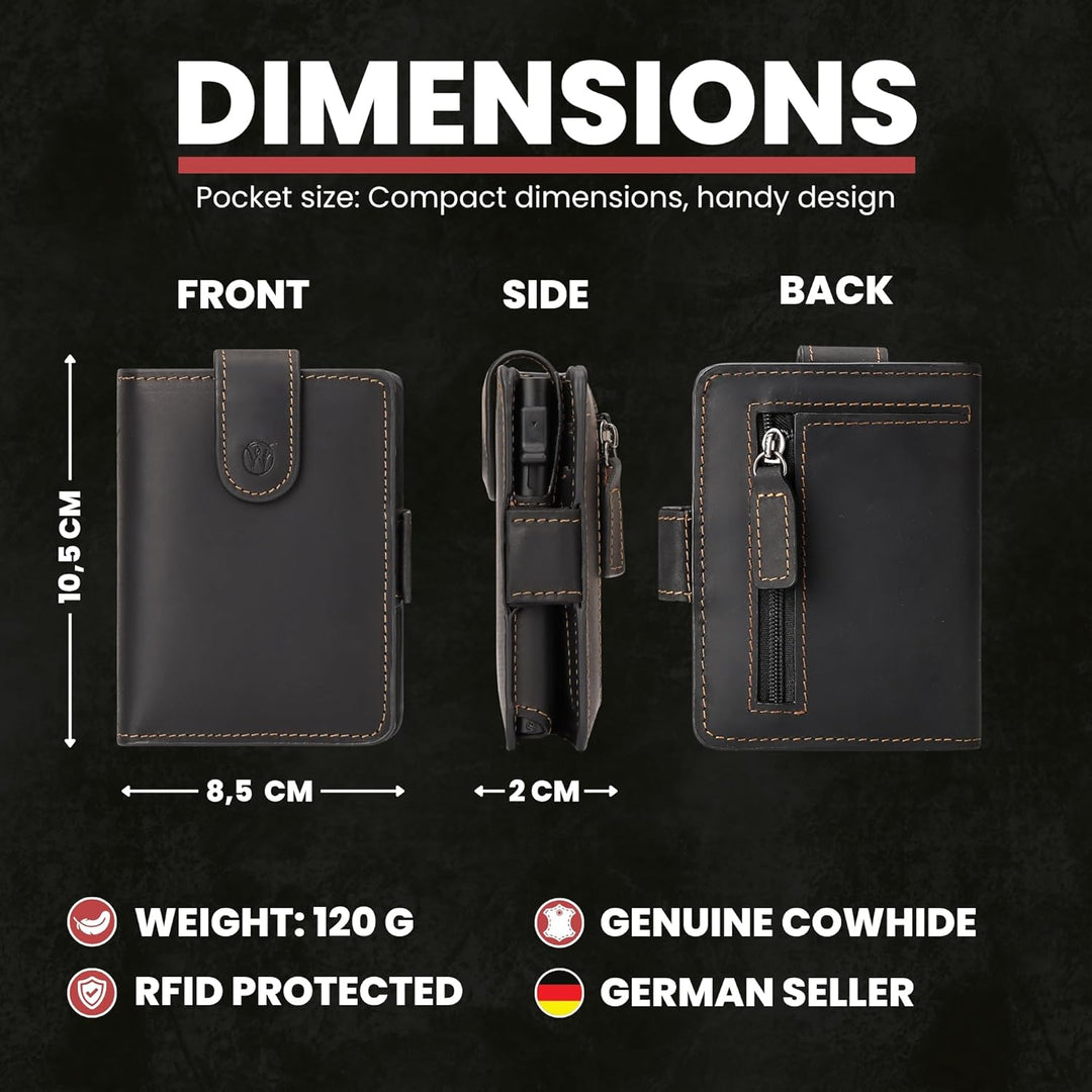 WillFire® MagFlap | Geldbörse Herren | Extra Schlüsselanhänger | Leder Kartenetui für 10-12 Karten |