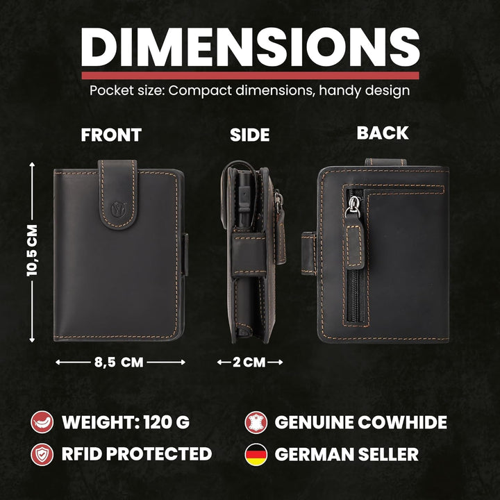 WillFire® MagFlap | Geldbörse Herren | Extra Schlüsselanhänger | Leder Kartenetui für 10-12 Karten |