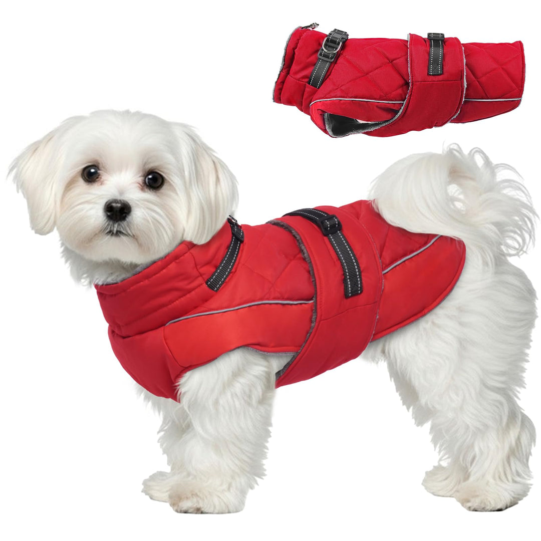Katzinst Wintermantel Hund M, Wintermantel Hunde mit Hohem Kragen, Warmer Hundejacke mit D-Ring für