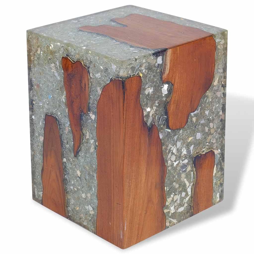 vidaXL Teak Massivholz Hocker Sitzhocker Fusshocker Beistelltisch Harz 30x30x40cm