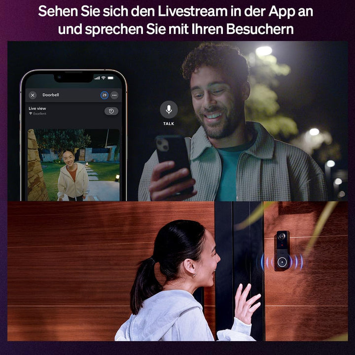 Philips Hue Secure kabelgebundene Video-Türklingel, 2K-Auflösung mit Weitwinkelansicht, Meldungsausl