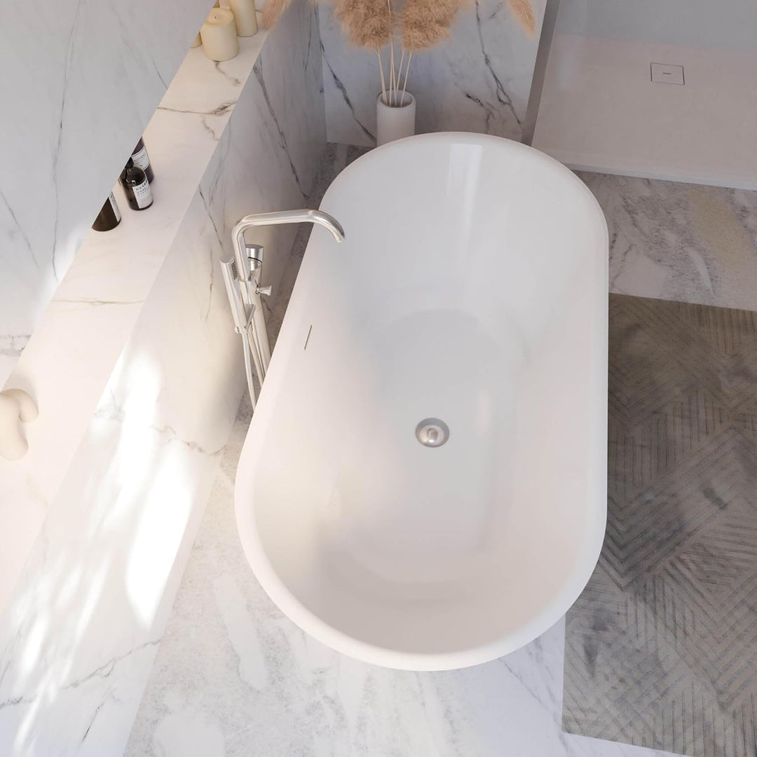 Schulte freistehende Badewanne 150 x 75 cm, hochwertiges Sanitär-Acryl Weiss, Komplettset inkl. Abla