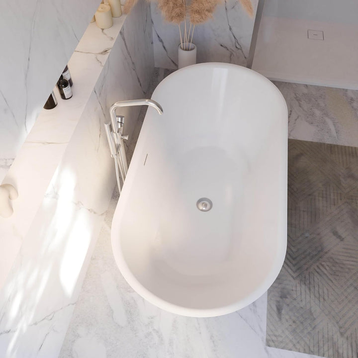 Schulte freistehende Badewanne 150 x 75 cm, hochwertiges Sanitär-Acryl Weiss, Komplettset inkl. Abla