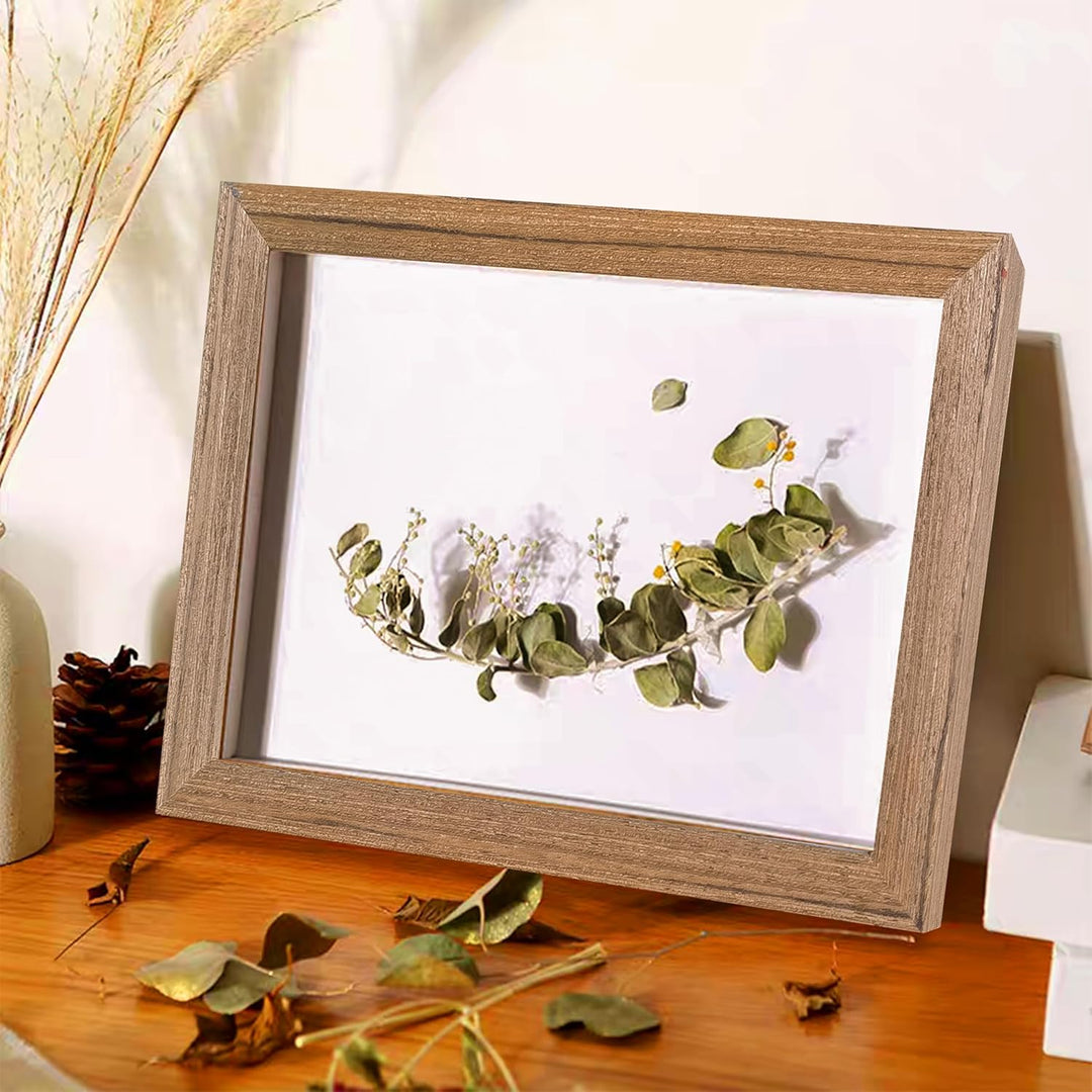 3D Bilderrahmen Holz 20x25cm 2 Pack Dunkles Holz Fotorahmen aus Massivholz und Echtglas für Objekte