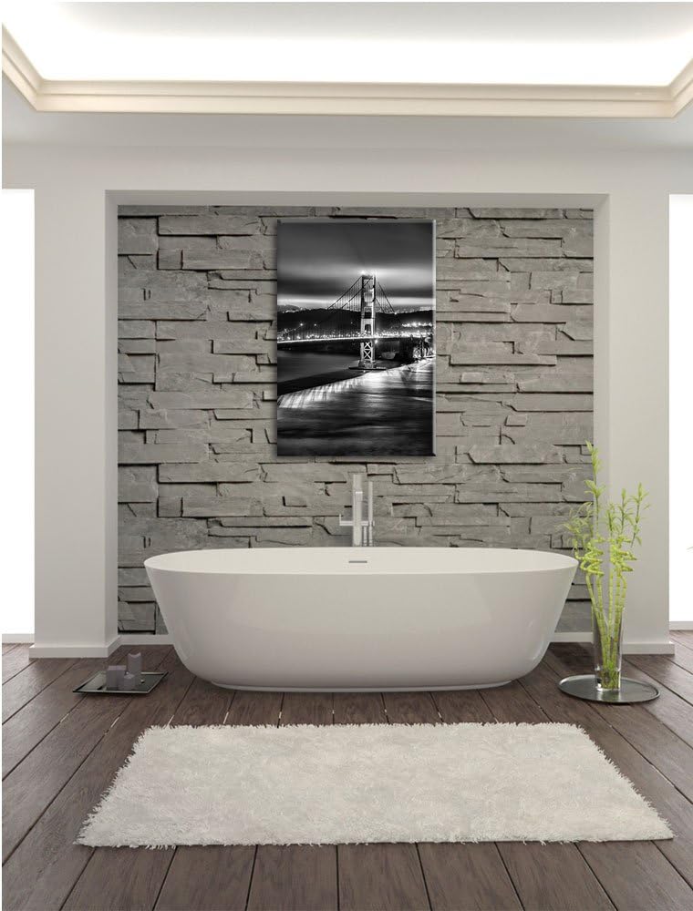 Pixxprint Golden Gate Bridge in New York / 100x70cm Leinwandbild bespannt auf Holzrahmen/Wandbild Ku