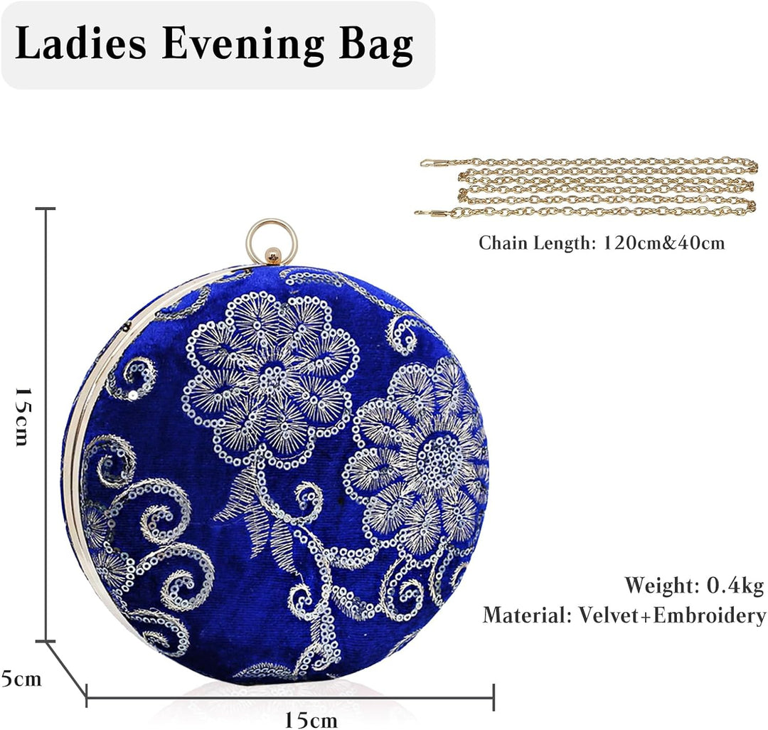 CORIOS Damen Rund Abendtasche Samt Clutch Bag Brauttasche Blume Schultertasche Luxus Handgelenktasch