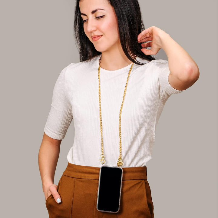 Jalouza Handykette, Kordel & Hülle Bundle kompatibel mit iPhone 13 - Gliederkette in Gold und Kordel