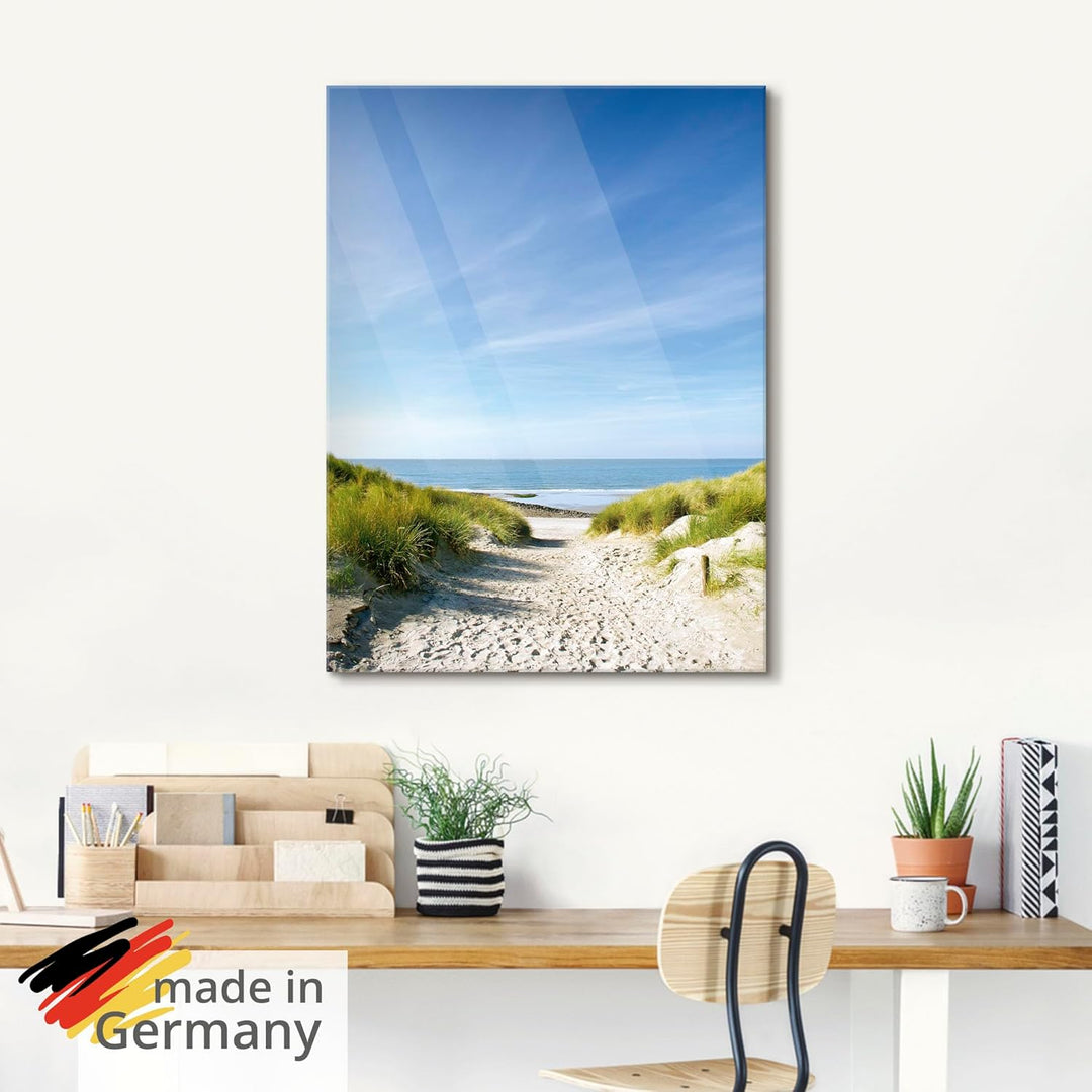 ARTland Glasbilder Wandbild Glas Bild einteilig 60x30 cm Querformat Strand Meer Küste Nordsee Sand D