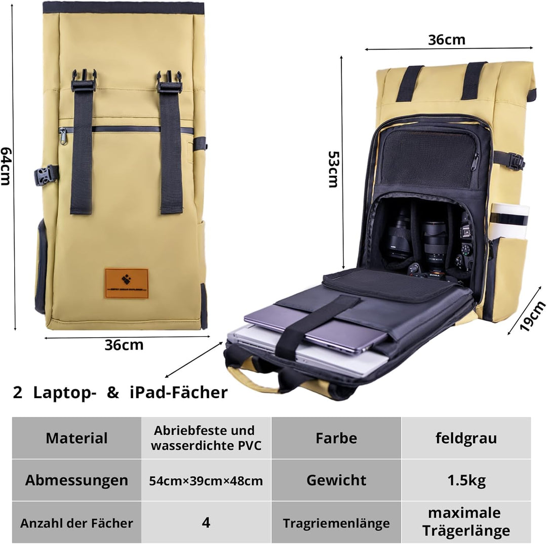 Kamerarucksack wasserdicht mit Trinksystem | Modularer Fotorucksack für Stativ | Schneller Kamera-Zu