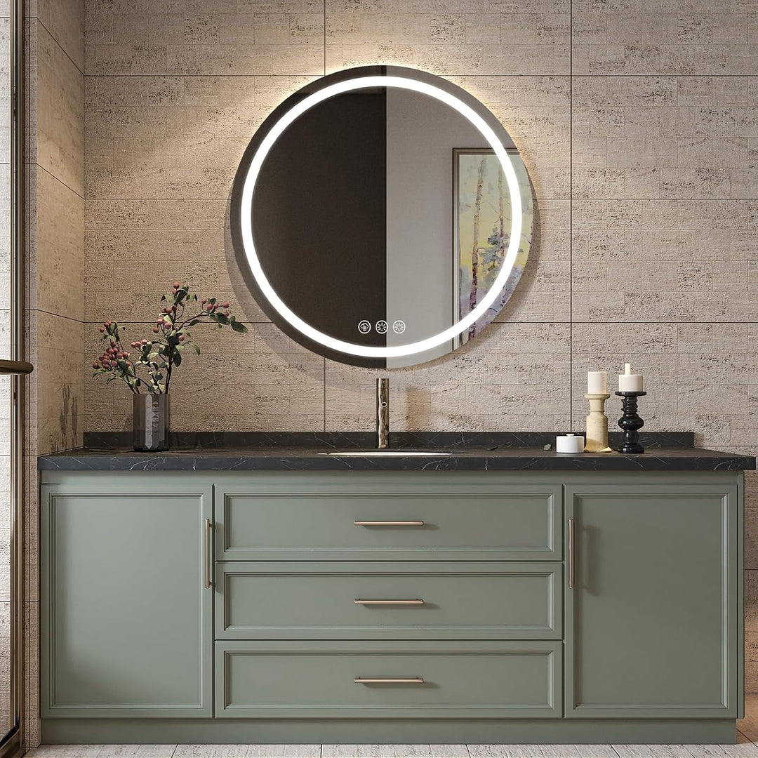 Badezimmerspiegel mit Beleuchtung, 60cm Runder Spiegel mit Beleuchtung, Wandspiegel mit Frontbeleuch