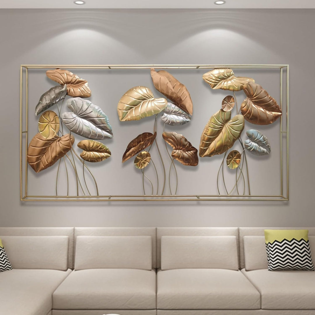 Dekoleidenschaft 3D Wandbild Blätter aus Metall in gold/silber/bronze, 135x69 cm, Wanddeko, Wandschm
