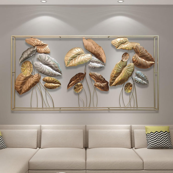 Dekoleidenschaft 3D Wandbild Blätter aus Metall in gold/silber/bronze, 135x69 cm, Wanddeko, Wandschm