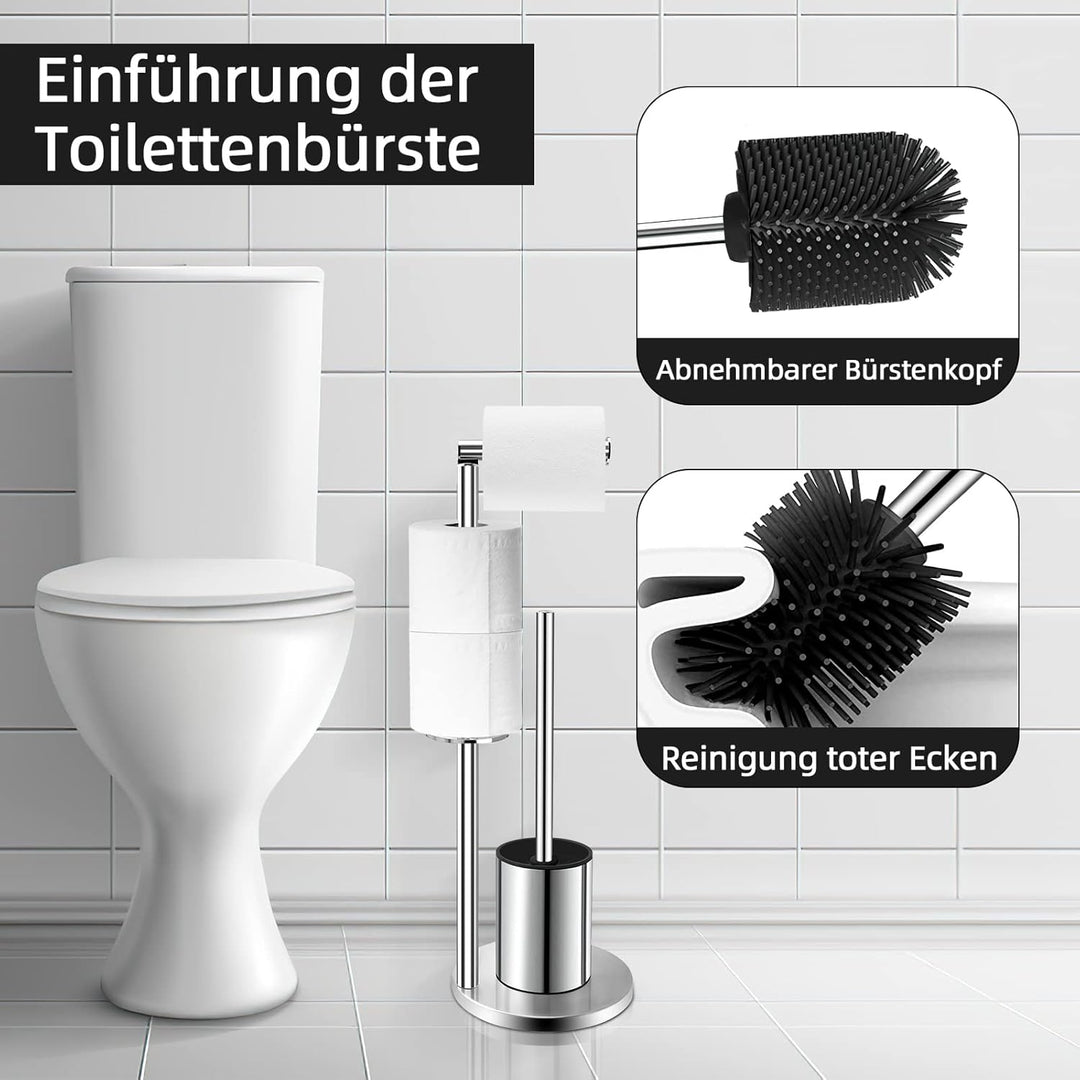 delstahl Klopapierhalter Stehend mit Klobürste - Stahl 304 Toilettenpapierhalter mit WC Bürste, WC G