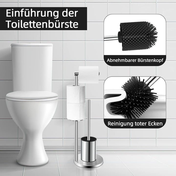 delstahl Klopapierhalter Stehend mit Klobürste - Stahl 304 Toilettenpapierhalter mit WC Bürste, WC G