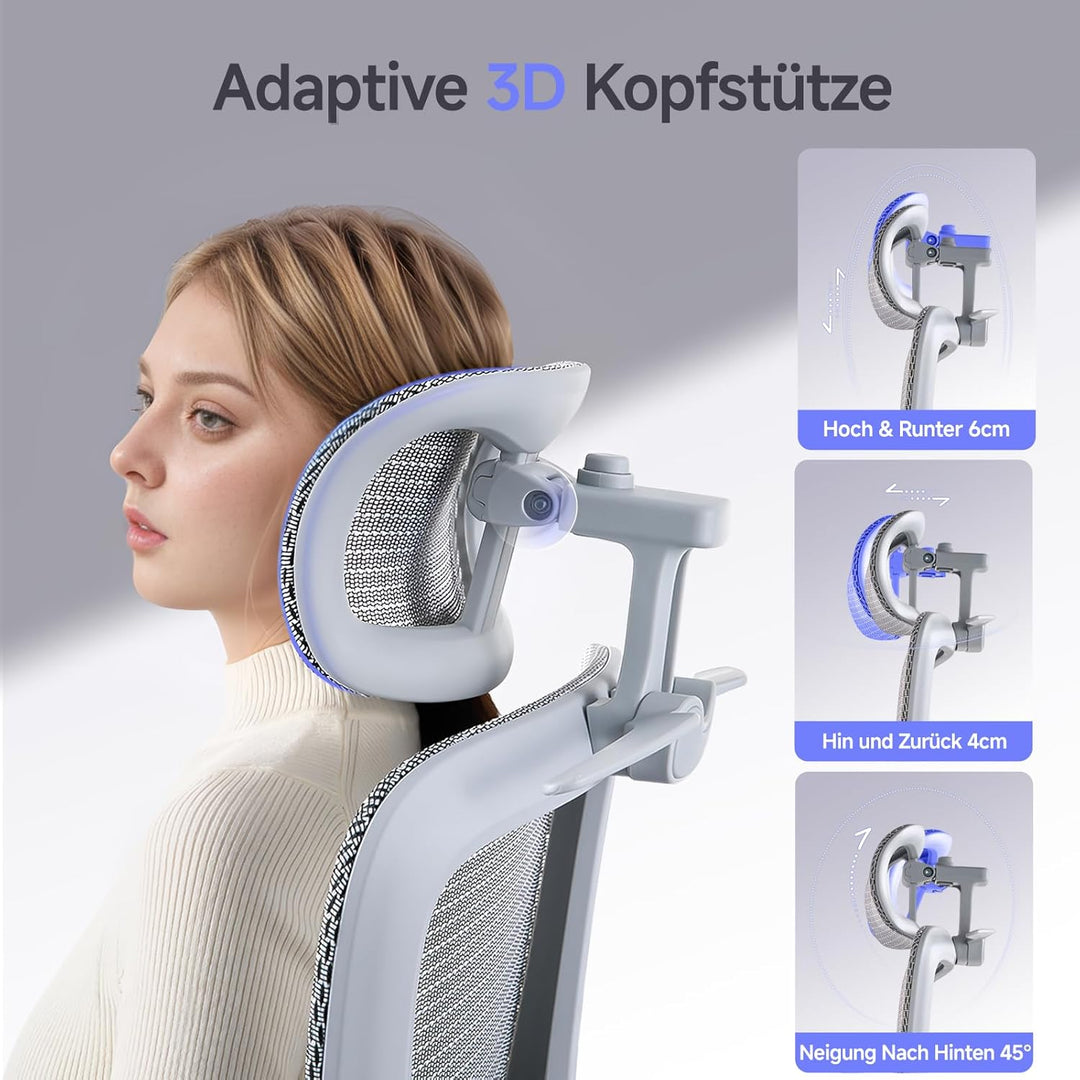Ergonomischer Bürostuhl mit Fussstuhl & 3D Armlehnen - Gaming Stuhl mit 5-Fach Höhenverstellung, 2D