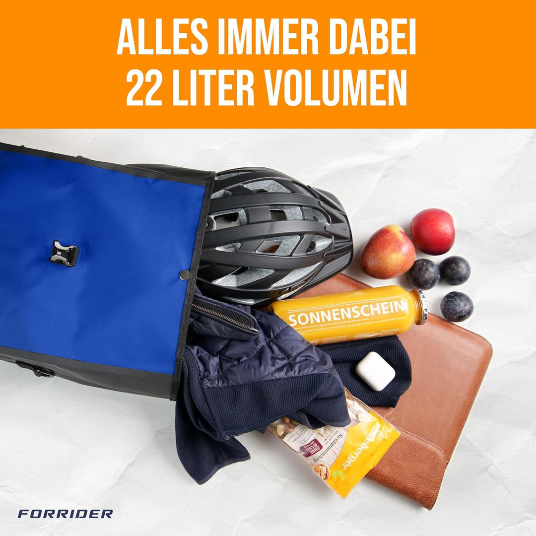 Forrider Fahrradtasche Wasserdicht für Gepäckträger [22L Volumen] mit Schultergurt | Gepäckträgertas