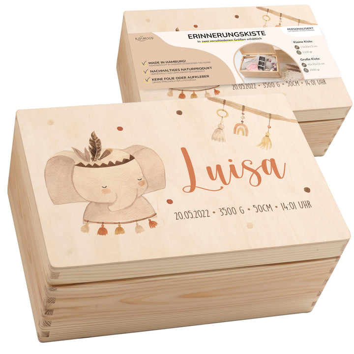 KIDSMOOD - Erinnerungsbox Baby, personalisierte Holzkiste mit Deckel, Ideal zur Aufbewahrung von Eri