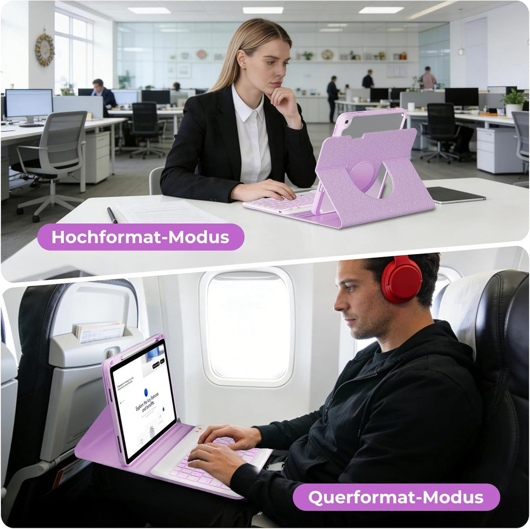OYEEICE Hülle mit Tastatur für iPad 9/8 /7 Generation 10,2 Zoll, Vergrösserte Anti-Falloff Tastenkap