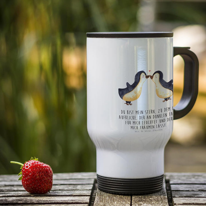 Mr. &amp; Mrs. Panda Thermobecher Pinguin Liebe - Geschenk, Hocheitstag, grosse Liebe, Kaffeetasse zum M