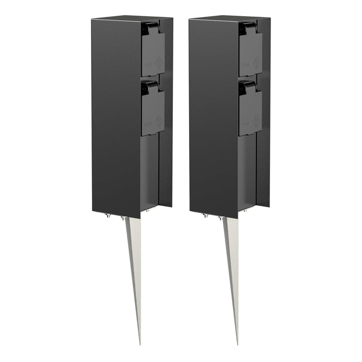ledscom.de 2 Stück Garten-Steckdosen-Säule POMI mit Erdspiess für aussen, IP44, 2-Fach, schwarz, eck