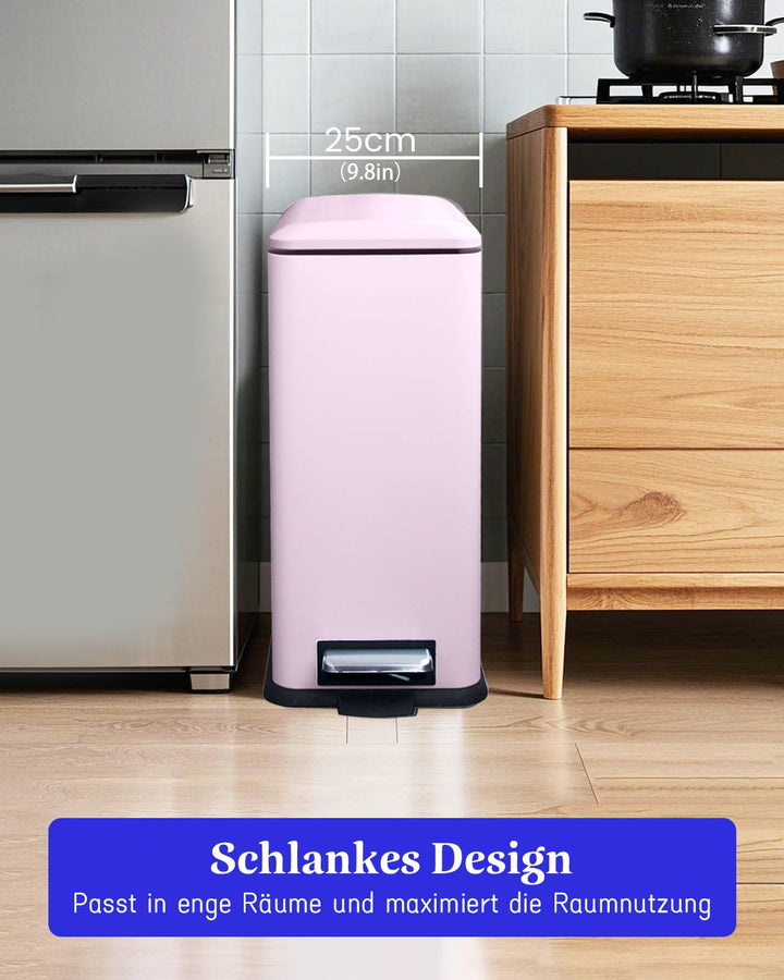 Mülleimer Küche 30L, Schlanker Tretmülleimer mit Deckel, Edelstahl Küchenmülleime mit Inneneimer, Re
