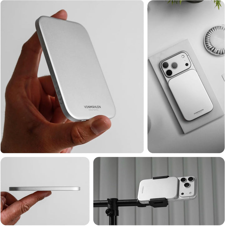 VONMÄHLEN Evergreen Mag - Wireless Powerbank kompatibel mit MagSafe - Tragbares Ladegerät mit 3000mA