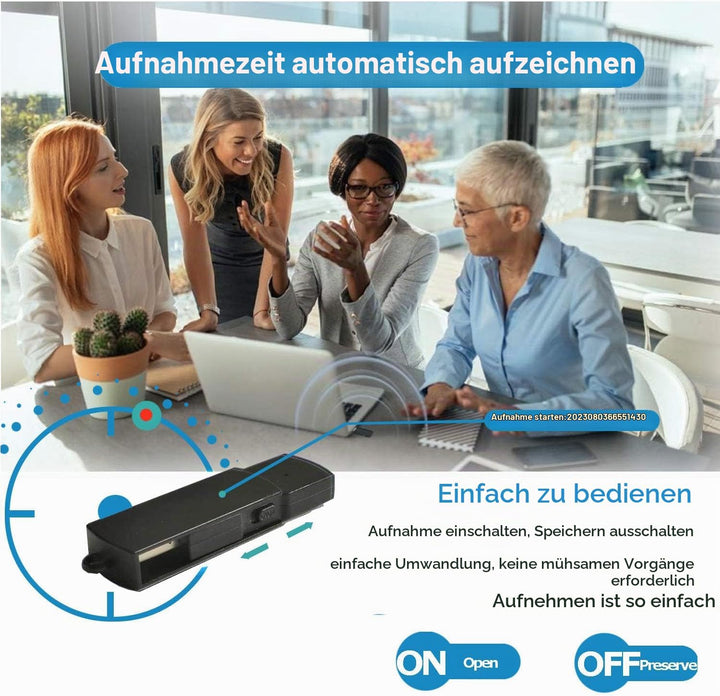 Aufnahmegerä USB Digitaler Voice Recorder Geräuschaktivierte Aufnahmegerät Diktiergeräte (64G) mit V