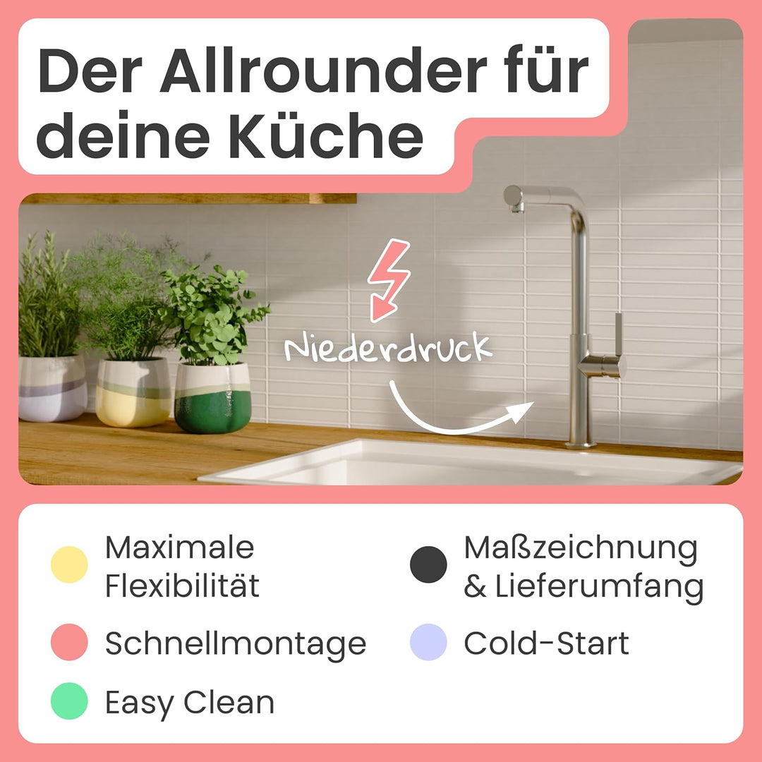 instmaier Cassia | Niederdruck Küchenarmatur mit herausziehbarem Auslauf | Edelstahl | Wasserhahn Kü