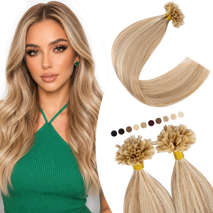 Elailite Extensions Echthaar Bondings 40cm 200 Strähne Haarverlängerung U-tips Keratin 0.5g/pcs 100g